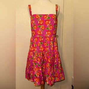Borgo De Nor Pink and Orange Floral tiered mini Dress UK 12 US 8